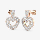 DIAMOND HEART SHAPE AND PAVE SETTING DROP EARRINGS