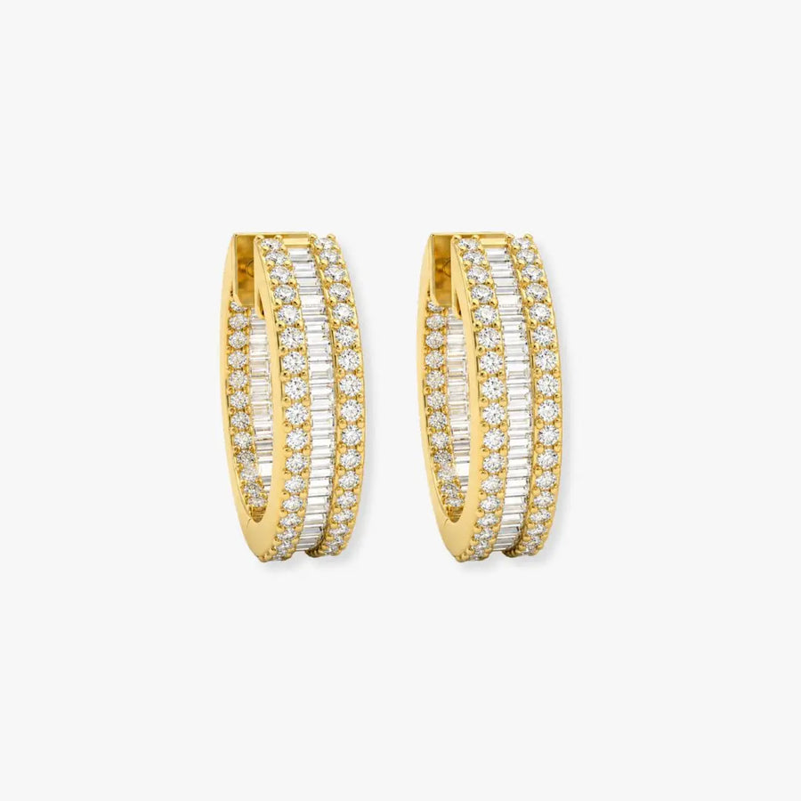 DIAMOND MICROS SET HOOP BAGUETTE & BRILLIANT EARRINGS