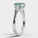 "Danica" Three Stone Trilogy 1.77 Carat Green Emerald Octagon Centre Pear Shoulders Platinum Ring