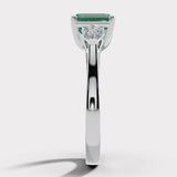 "Danica" Three Stone Trilogy 1.77 Carat Green Emerald Octagon Centre Pear Shoulders Platinum Ring