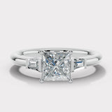 "Darcy" 1 Carat Three Stone Princess Cut with Tapered Baguette Cut Diamond Trilogy Engagement Ring 3SPC03