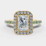 "Delanda" Halo Radiant Cut 4 Carat Diamond Shoulder Engagement Ring