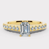 "Delia" 1 Carat Emerald Cut Diamond Grain Set Diamond Band Engagement Ring DSEC04
