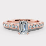 "Delia" 1 Carat Emerald Cut Diamond Grain Set Diamond Band Engagement Ring DSEC04