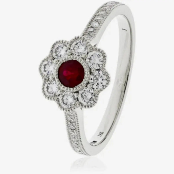 Diamond and Ruby Deco Cluster Ring HEERA DIAMONDS