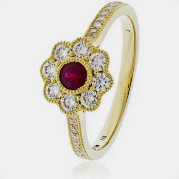 Diamond and Ruby Deco Cluster Ring HEERA DIAMONDS