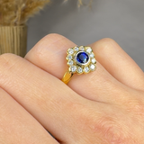 "Zorevina" 0.78 Carat  Round Cut Blue Sapphire Natural Diamond Halo Engagement Ring MDR113