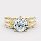 "Diana" Round Cut 1.5 Carat Diamond Shoulder Platinum Engagement Ring- Yellow Gold