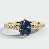 "Dorie" Blue Sapphire 4 Carat Under Halo Diamond Shoulder Gemstone Ring HEERA DIAMONDS