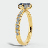 "Dorie" Blue Sapphire 4 Carat Under Halo Diamond Shoulder Gemstone Ring HEERA DIAMONDS