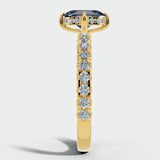 "Dorie" Blue Sapphire 4 Carat Under Halo Diamond Shoulder Gemstone Ring HEERA DIAMONDS