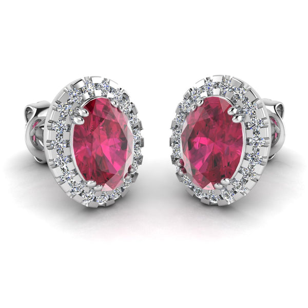 Oval Ruby and Diamond Halo Stud Earrings - EHAOR - HEERA DIAMONDS