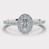 "Echo" 1 Carat Halo Oval Cut Diamond Scallop Set Diamond Shoulder Engagement Ring HAOC07