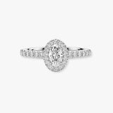 "Echo" 1 Carat Halo Oval Cut Diamond Scallop Set Diamond Shoulder Engagement Ring HAOC07