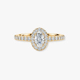 "Echo" 1 Carat Halo Oval Cut Diamond Scallop Set Diamond Shoulder Engagement Ring HAOC07