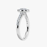 "Echo" 1 Carat Halo Oval Cut Diamond Scallop Set Diamond Shoulder Engagement Ring HAOC07