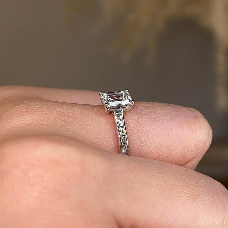 "Elara" Emerald Cut Diamond Horizontal Baguette Diamond Shoulder DSEC02 - HEERA DIAMONDS
