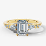 "Elaska" Emerald Cut 4 Carat Yellow Gold Diamond Shoulder Engagement Ring Render- Front View