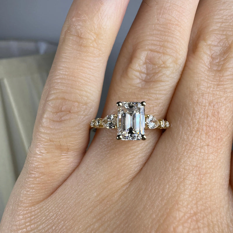 "Elaska" Emerald Cut 4 Carat Yellow Gold Diamond Shoulder Engagement Ring HEERA DIAMONDS