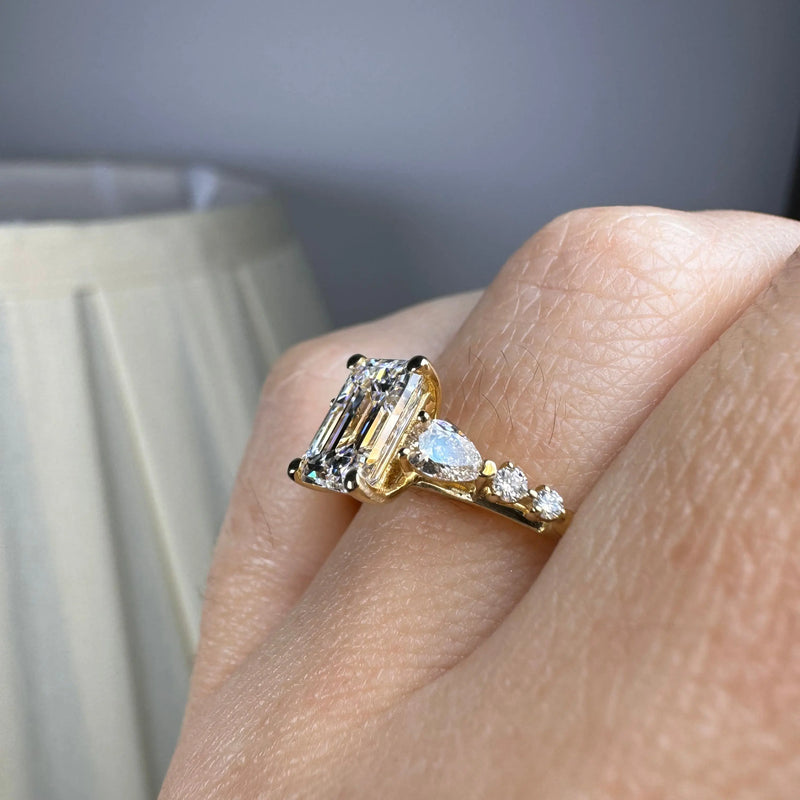 "Elaska" Emerald Cut 4 Carat Yellow Gold Diamond Shoulder Engagement Ring HEERA DIAMONDS