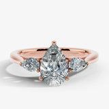 "Eli" 5 Carat Three stone Pear Shape Diamond Trilogy Matching Bridal Set Engagement Ring HEERA DIAMONDS