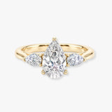 "Eli" 5 Carat Three stone Pear Shape Diamond Trilogy Matching Bridal Set Engagement Ring
