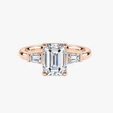 "Elise" 1 Carat Three Stone Emerald Cut Diamond with Tapered Baguette Sides Trilogy Engagement Ring 3SEC50