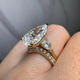 "Elizabeth" Three stone Pear Shape Diamond Trilogy Matching Bridal Set Engagement Ring HEERA DIAMONDS