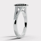 "Elora" 1 Carat Octagon Halo Emerald Cut Diamond Split Diamond Shoulder Engagement Ring HAEC08
