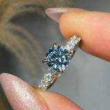 "Elvaris" Blue Sapphire 0.4 Carat Round Cut Lab Grown Diamond Shoulder Engagement Ring HM1259 HEERA DIAMONDS