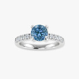 "Elvaris" Blue Sapphire 0.4 Carat Round Cut Lab Grown Diamond Shoulder Engagement Ring HM1259