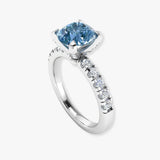 "Elvaris" Blue Sapphire 0.4 Carat Round Cut Lab Grown Diamond Shoulder Engagement Ring HM1259