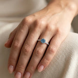 "Elvaris" Blue Sapphire 0.4 Carat Round Cut Lab Grown Diamond Shoulder Engagement Ring HM1259