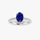 "Elystra" Oval Cut Blue Sapphire 0.77 Carat Natural Diamond Shoulder Engagement Ring HR684