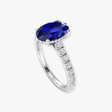"Elystra" Oval Cut Blue Sapphire 0.77 Carat Natural Diamond Shoulder Engagement Ring HR684