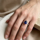 "Elystra" Oval Cut Blue Sapphire 0.77 Carat Natural Diamond Shoulder Engagement Ring HR684