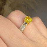 "Elyvora" Yellow 1.04 Carat Cushion Cut Lab Grown Diamond Shoulder Bespoke Engagement Ring HLR308