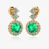Emerald 1.10 Carat Round Shape Halo Lab Grown Diamond Drop Earrings E1RBE HEERA GOLD