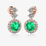Emerald 1.10 Carat Round Shape Halo Lab Grown Diamond Drop Earrings E1RBE HEERA GOLD