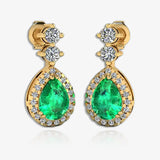 Emerald 1.30 Carat Pear Shape Halo Lab Grown Diamond Drop Earrings E1PSE HEERA GOLD