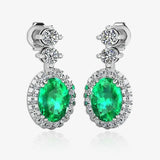 Emerald 1.40 Carat Oval Shape Halo Lab Grown Diamond Drop Earrings E1OCE HEERA GOLD