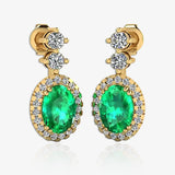 Emerald 1.40 Carat Oval Shape Halo Lab Grown Diamond Drop Earrings E1OCE HEERA GOLD