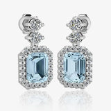 Emerald Cut 1 Carat Aquamarine Lab Grown Diamond Halo Drop Earrings E1ECA HEERA GOLD