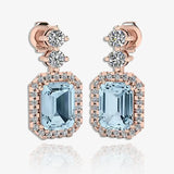 Emerald Cut 1 Carat Aquamarine Lab Grown Diamond Halo Drop Earrings E1ECA HEERA GOLD