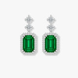 Emerald Cut 1 Carat Emerald Diamond Halo Drop Earrings E1ECE