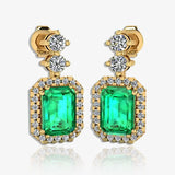 Emerald Cut 1 Carat Emerald Lab Grown Diamond Halo Drop Earrings E1ECE HEERA GOLD