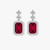 Emerald Cut 1 Carat Ruby Diamond Halo Drop Earrings E1ECR