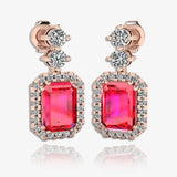Emerald Cut 1 Carat Ruby Lab Grown Diamond Halo Drop Earrings E1ECR HEERA GOLD