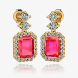 Emerald Cut 1 Carat Ruby Lab Grown Diamond Halo Drop Earrings E1ECR HEERA GOLD