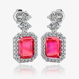 Emerald Cut 1 Carat Ruby Lab Grown Diamond Halo Drop Earrings E1ECR HEERA GOLD